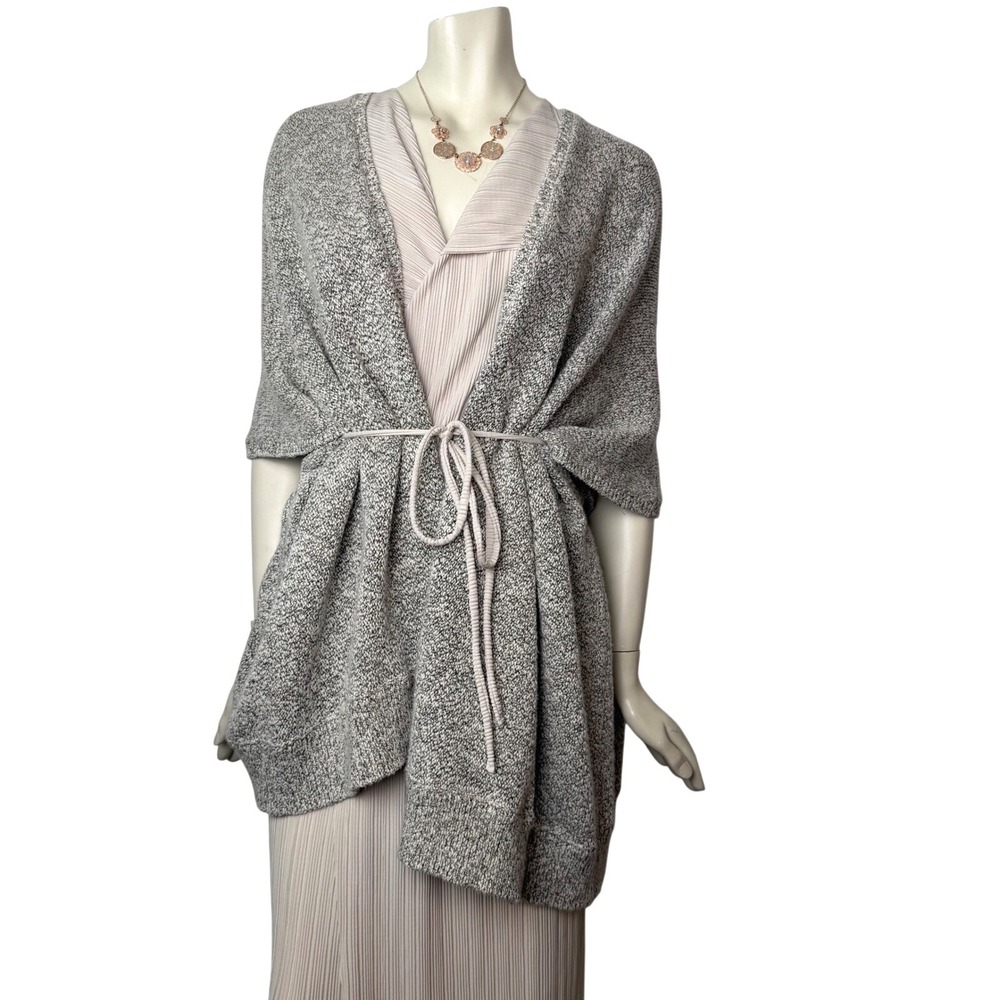 Zara Pleated Midi Wrap Dress V-Neck Belted  Oversized Gray Cardigan Necklace M